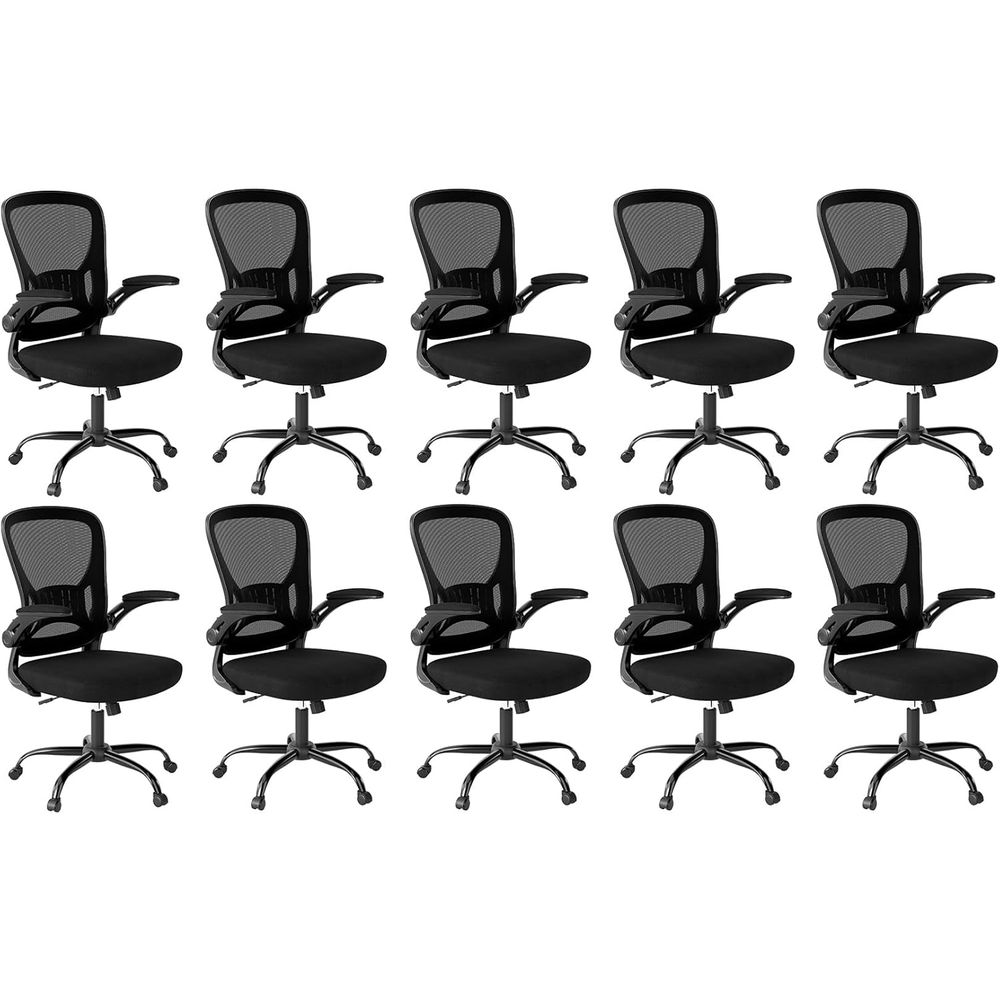 Desk Setup Black And Wood - Set Kursi Kantor 10 Buah, Kursi