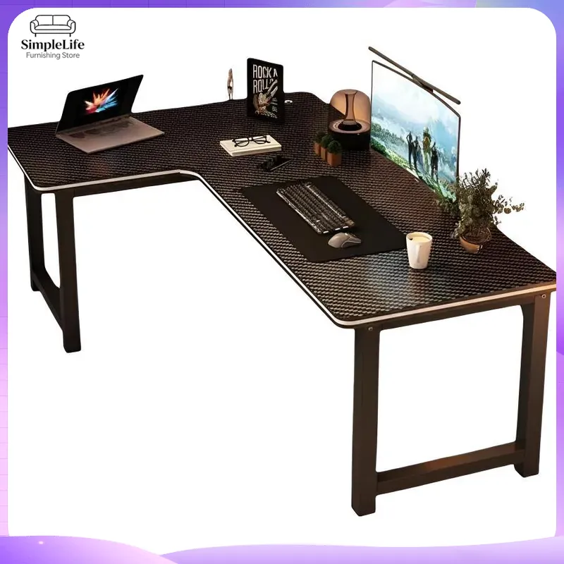 Setup Desk Monitor - Meja Gaming Sudut dengan Rak Penyimpanan