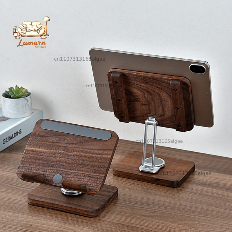 Desk Setup Black And Wood - Penyangga iPad Black Walnut dengan Rotasi