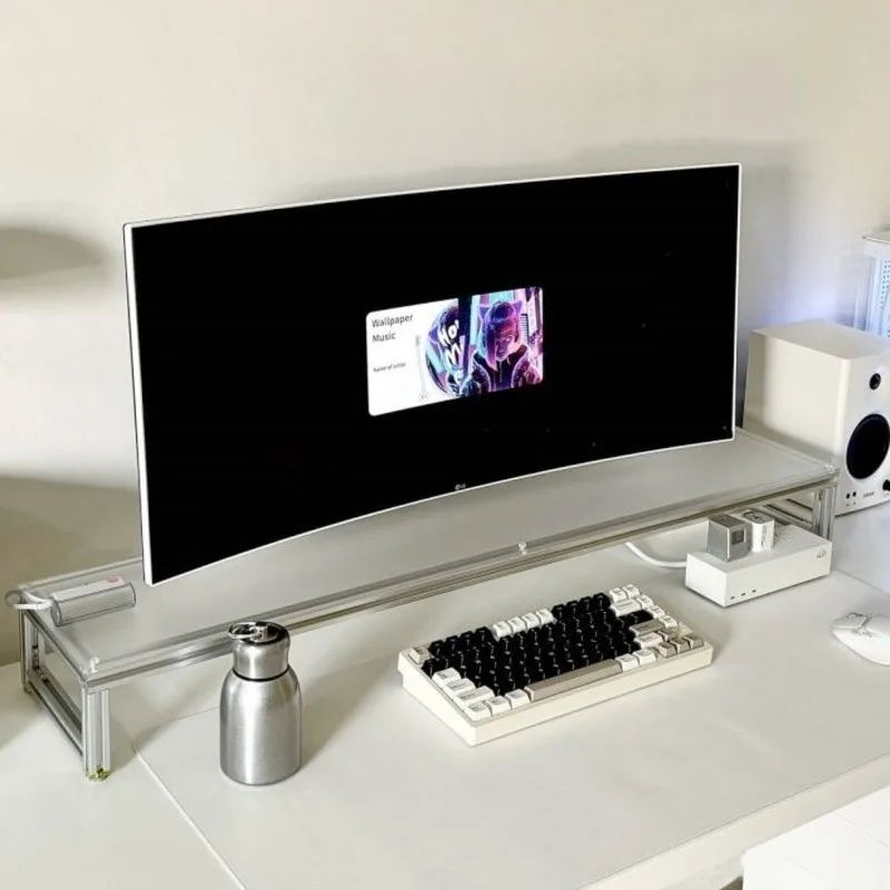 Desk Setup Laptop And Monitor - Dudukan Monitor Aluminium Akrilik Desktop Riser