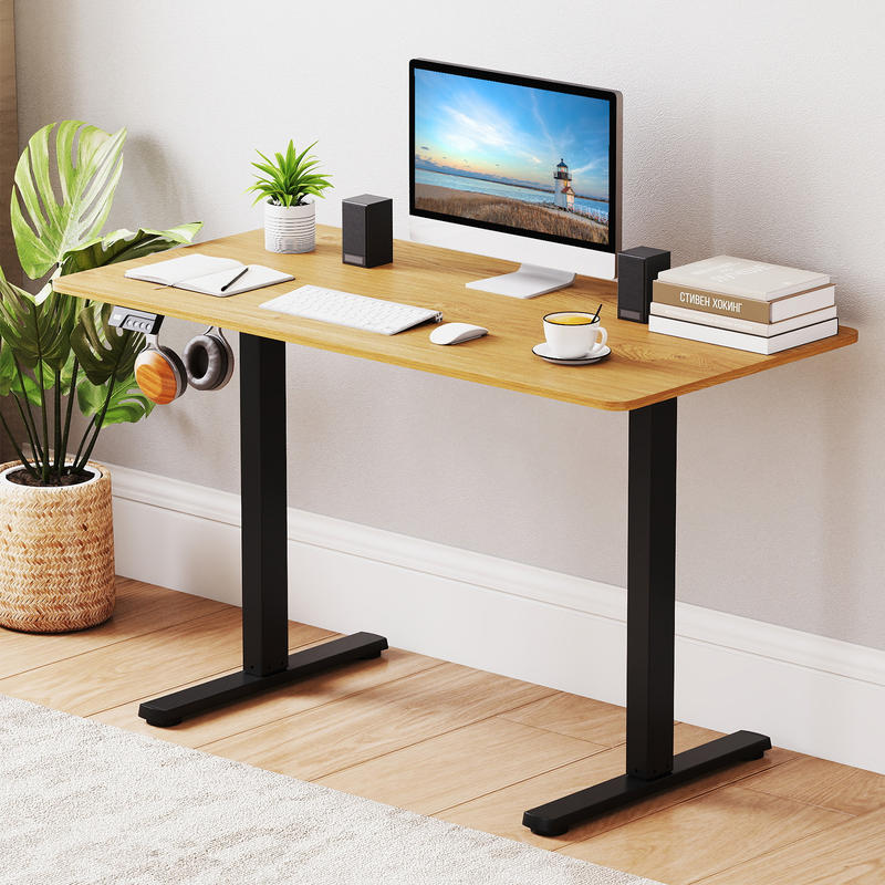 Rangka Meja Berdiri Elektrik,  - Desk Setup Black And Wood ulasan dan harga