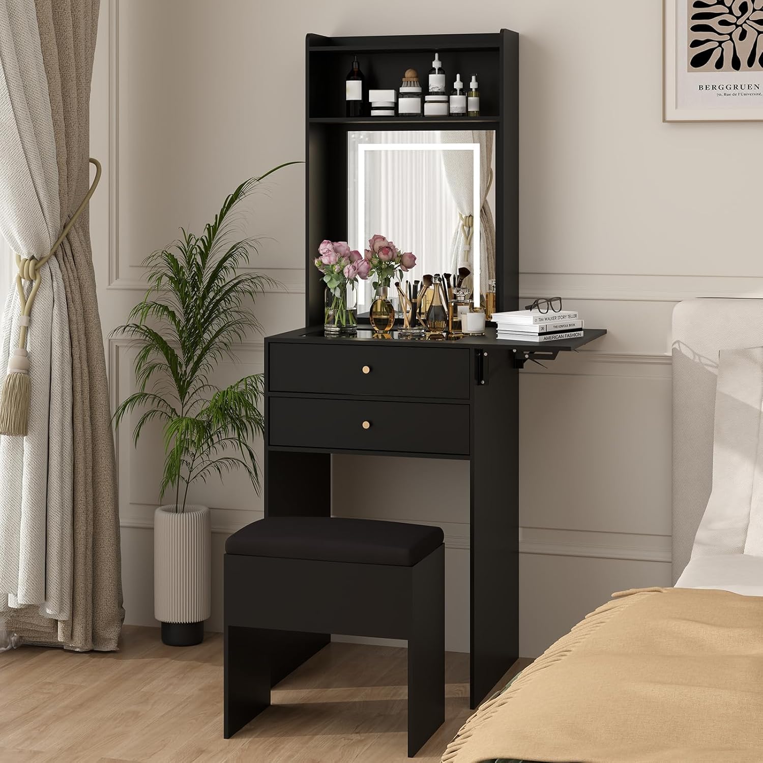 Set Meja Rias Mini Hitam untuk - Desk Setup Black And Wood ulasan dan harga