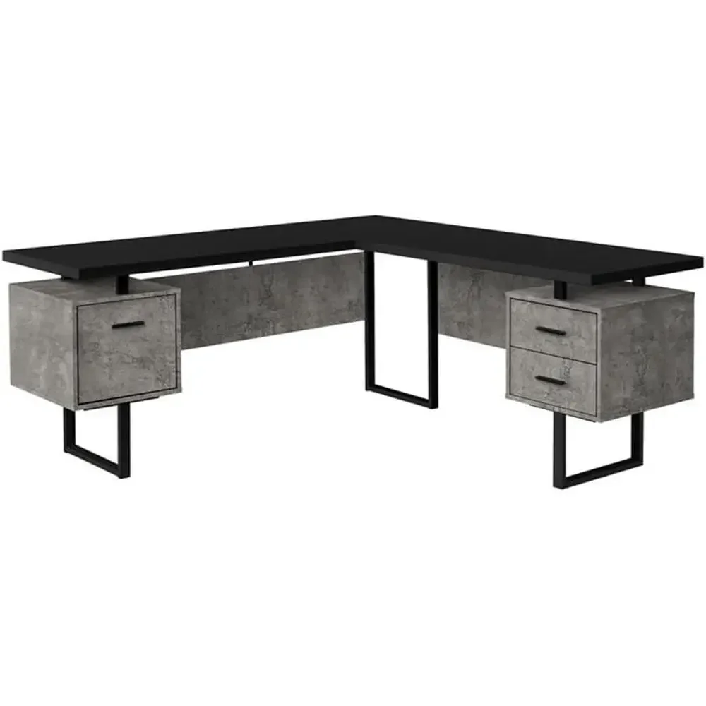 Meja Komputer Bentuk L 70 deng - Desk Setup Black And Wood ulasan dan harga