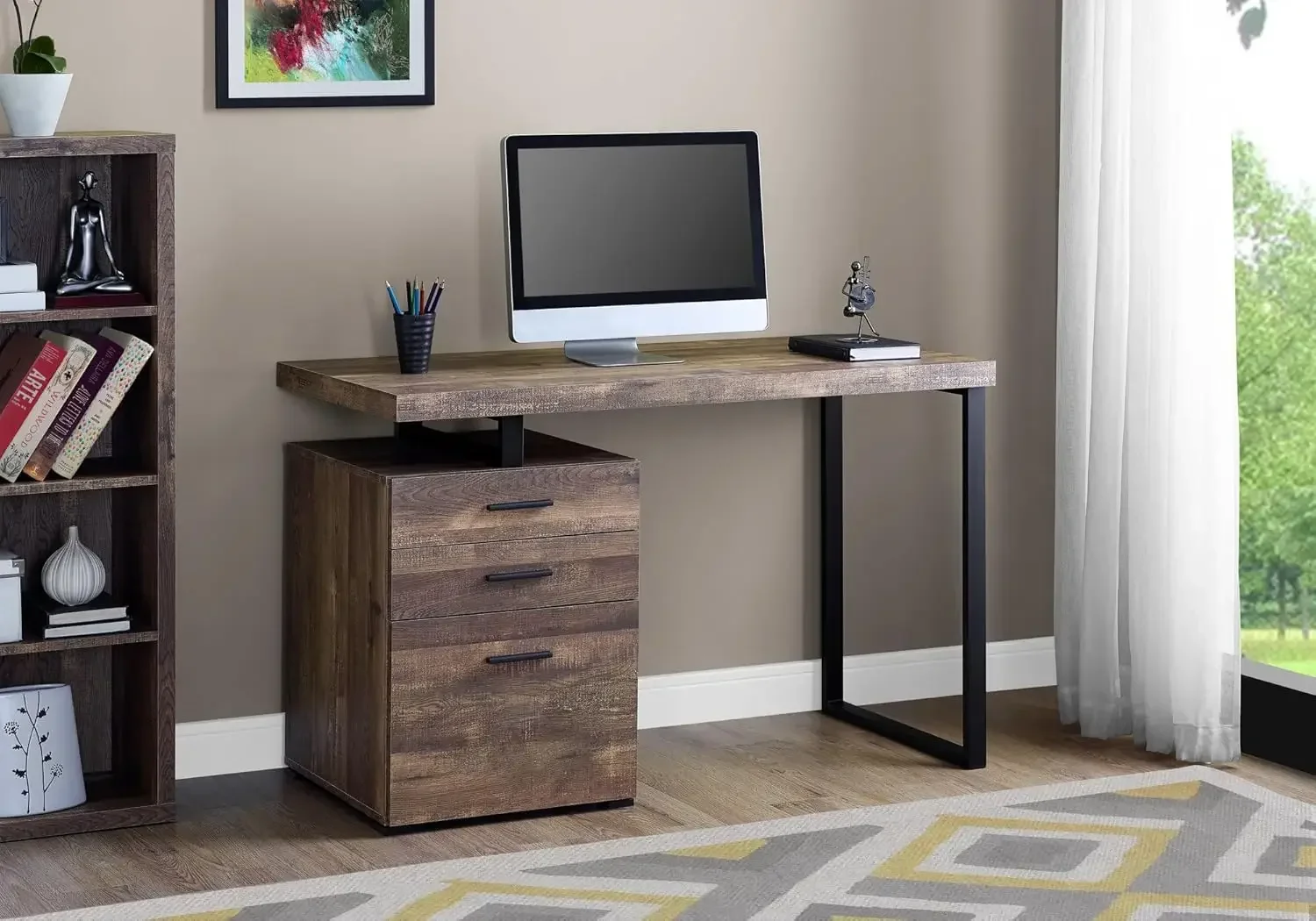 Meja Komputer dengan Lemari Ar - Desk Setup Brown ulasan dan harga