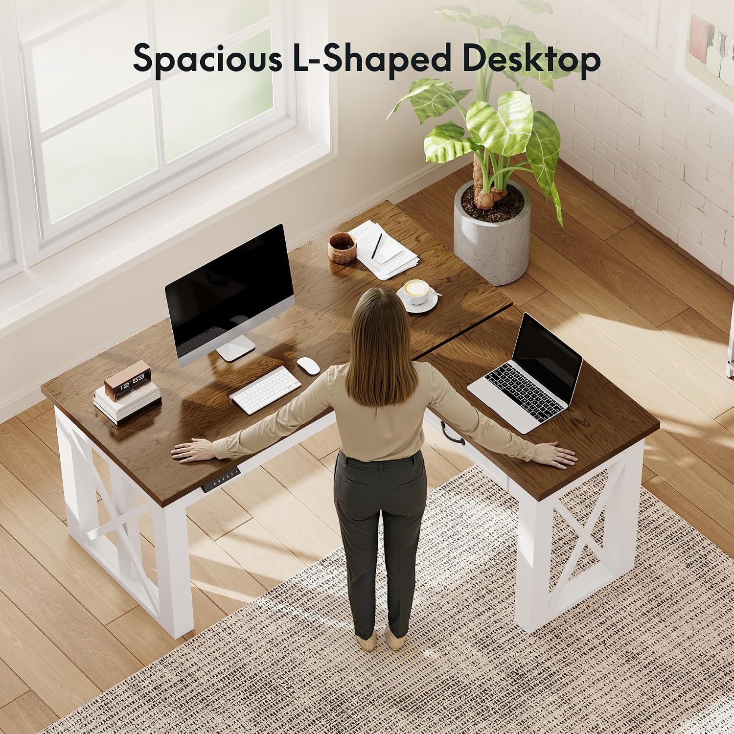 Meja Kerja Berbentuk L dengan  - Setup Desk Monitor ulasan dan harga
