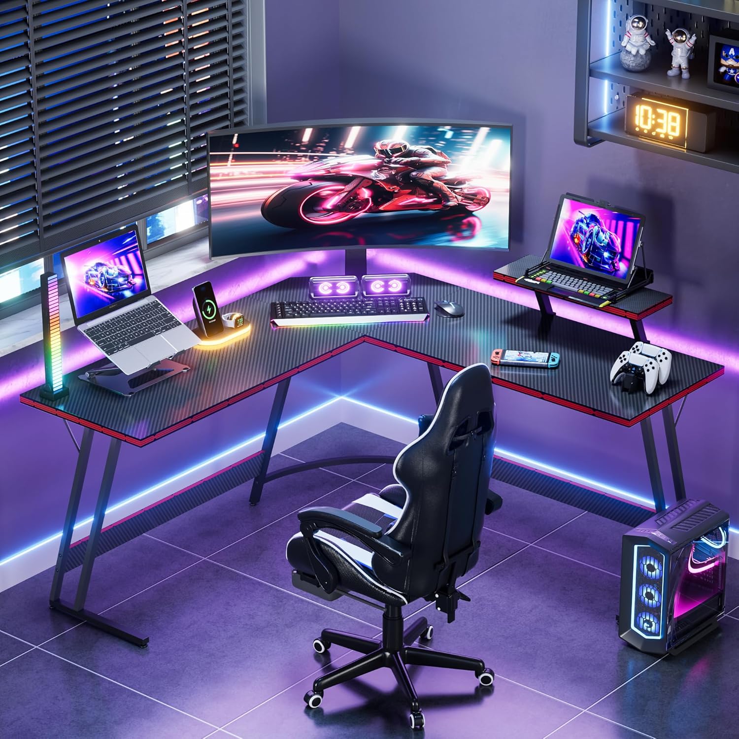 Meja Gaming Bentuk L yang Dapa - Setup Desk Monitor ulasan dan harga
